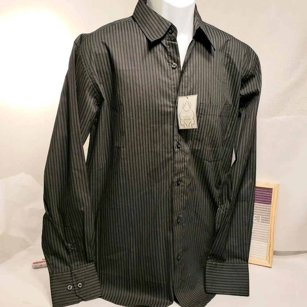 Bruno New York Men’s Stripe Button Up NWT Shirt M Grey Black